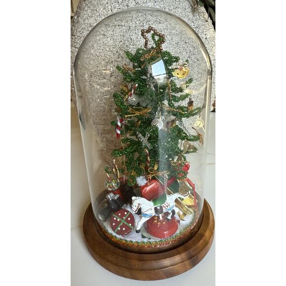 Vintage Westrim Beaded Christmas Tree Tiny Ornaments Wood Base Glass Dome 6 Inch - Picture 12 of 12